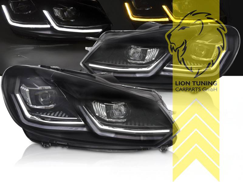 LED, mit LED Blinker, dynamischer LED Blinker, schwarz, nur passend für Fahrzeuge mit original Halogen Scheinwerfern, LED Abblendlicht / LED Fernlicht, elektrisch verstellbar - Stellmotor integriert, Eintragungsfrei / mit E-Prüfzeichen, Eintragungsfrei / mit R87 Zulassung als Tagfahrlicht